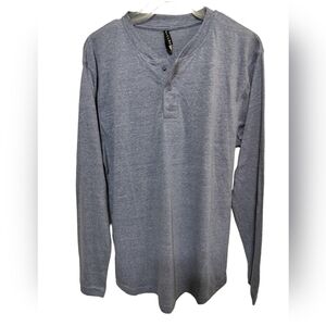 M267) Hawks Bay Blue Henley Long Sleeve Three Buttons Shirt Size Large